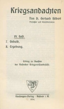 Heft 4: Geduld. Ergebung