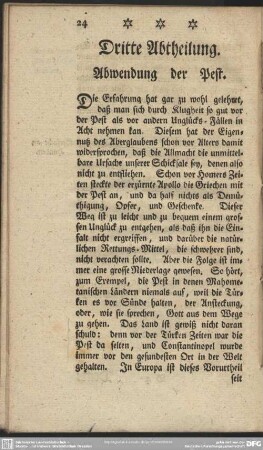 Dritte Abtheilung. Abwendung der Pest