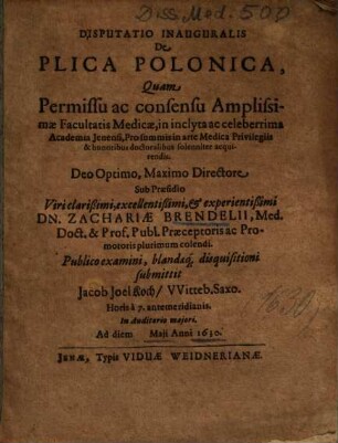 Disputatio Inauguralis De Plica Polonica