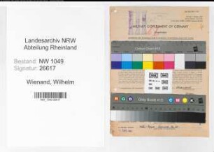 Entnazifizierung Wilhelm Wienand , geb. 05.10.1884 (Postbeamter)