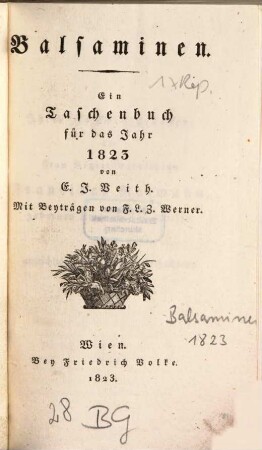 Balsaminen : ein Taschenbuch für d. Jahr .... 1823