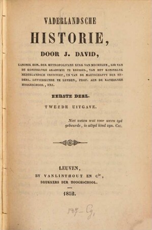 Vaderlandsche Historie, 1