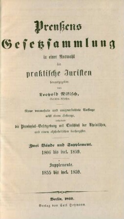 Suppl. 1855/59: Preußens Gesetzsammlung