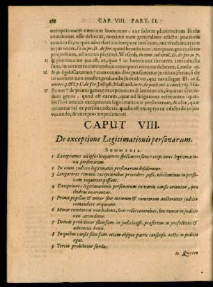 Caput VIII. De exceptione Legitimationis personarum.