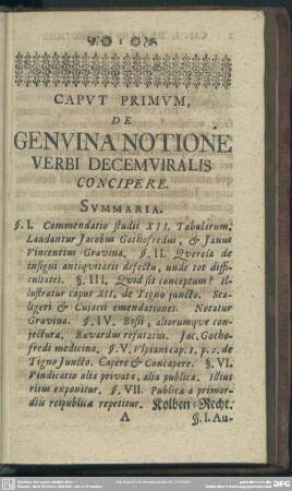 Caput Primum, De Genuina Notione Verbi Decemviralis Concipere