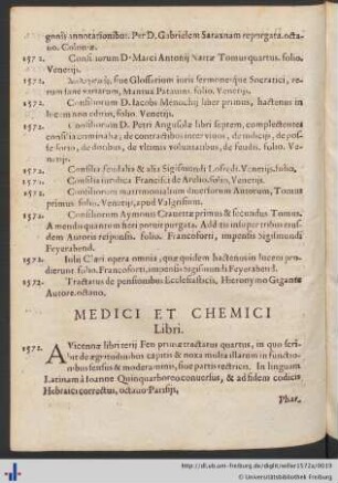 Medici Et Chemici Libri.