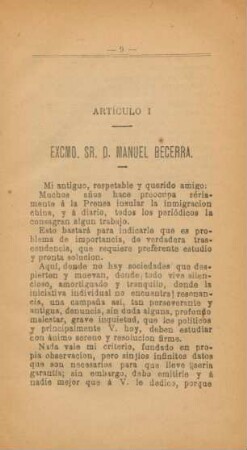 Artículo I. Excmo. Sr. Manuel Becerra