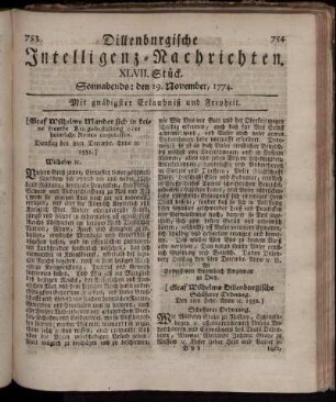 Sonnabends: den 19. November 1774.