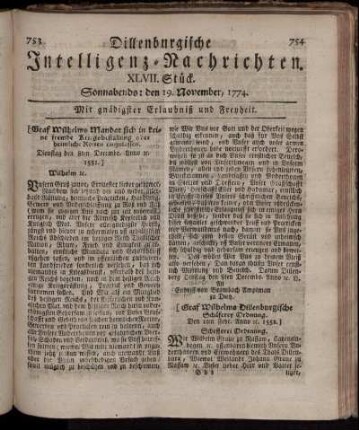 Sonnabends: den 19. November 1774.
