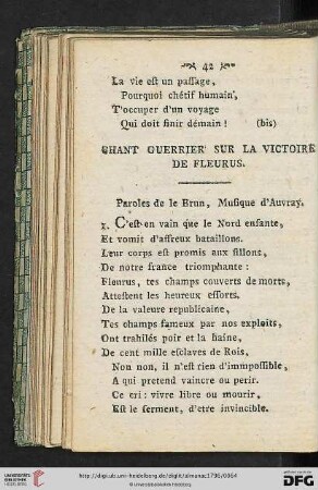 Chant guerrier sur la victoire de Fleurus