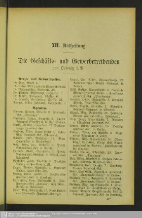 XII. Abtheilung. Berufsklassen und Gewerbebetriebe : XII. Abtheilung. Die Geschäfts- und Gewerbetreibenden von Oelsnitz i. V.
