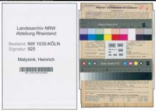 Entnazifizierung Heinrich Matysink , geb. 13.05.1901 (Schlosser)