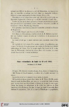 Séance extraordinaire du Comité du 18 avril 1864