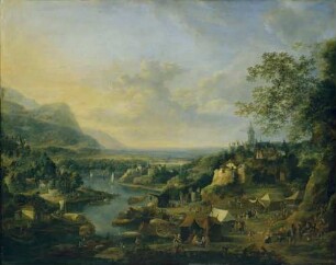 Flusstal mit Jahrmarktsbuden