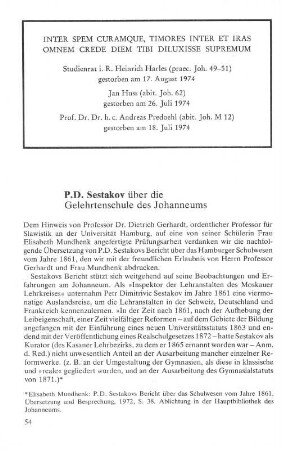 P.D. Sestakov über die Gelehrtenschule des Johanneums