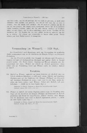 Versammlung [zu Wismar?]. - 1424 Sept.