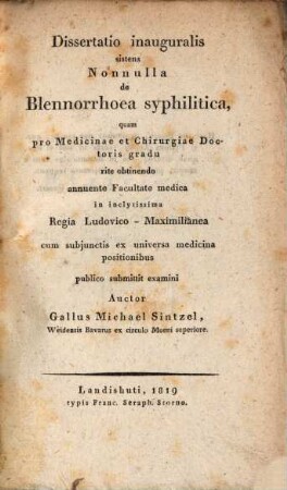 Diss. inaug. sistens nonnulla de blennorrhoea syphilitica