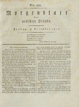 Nro. 300. Freitag, 15. Dezember 1820. - Nro. 305. Donnerstag, 21. Dezember 1820.