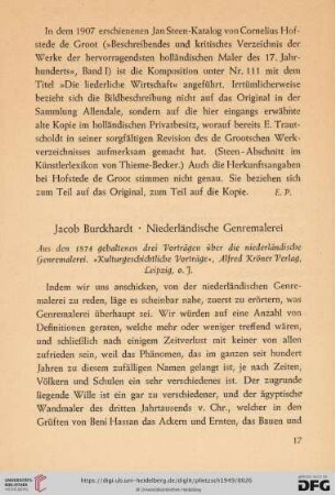 Jacob Burckhardt. Niederländische Genremalerei