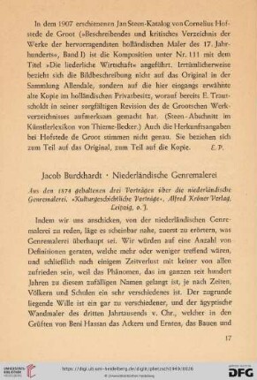 Jacob Burckhardt. Niederländische Genremalerei