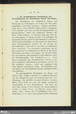 1. Die photographische Nachbildung und Vervielfältigung von militärischen Karten und Plänen