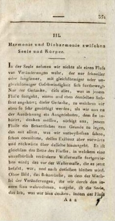 III. Harmonie und Disharmonie zwischen Seele und Körper