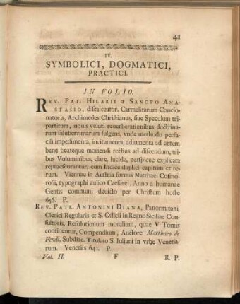 IV. Symbolici, Dogmatici, Practici.