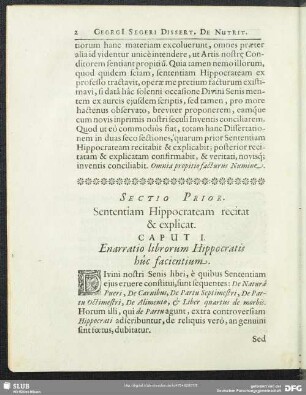 Sectio Prior. Sententiam Hippocrateam recitat & explicat