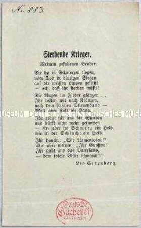 Patriotisches Gedicht zum Ersten Weltkrieg