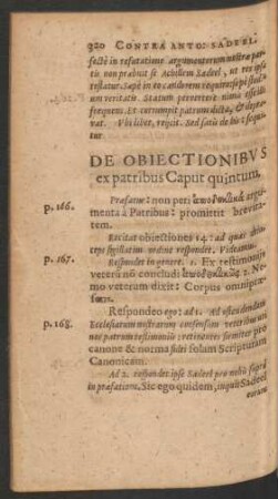 De Obiectionibus ex patribus Caput quintum.