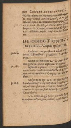 De Obiectionibus ex patribus Caput quintum.