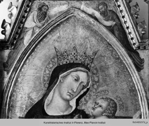 Madonna-Corsi-Polyptychon : Madonna mit Kind, darüber zwei Propheten