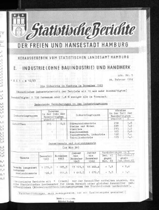 Die Industrie in Hamburg im Dezember 1963 : Lfd. Nr. 5