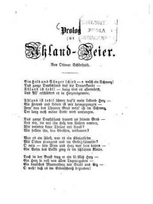 Prolog zur Uhland-Feier