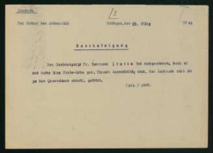 Bescheinigung über Herkunft arischen Blutes (23.03.1944)