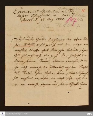 Auszug eines Briefes von [Unbekannt] an Justus Samuel Scharschmidt.