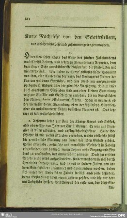Kurze Nachricht von den Schriftstellern, aus welchen dis Lesebuch zusammengetragen worden