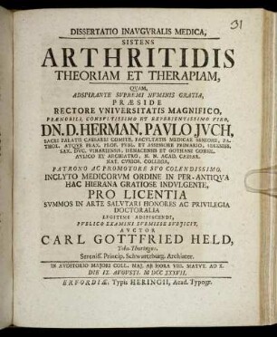 Dissertatio Inauguralis Medica, Sistens Arthritidis Theoriam Et Therapiam