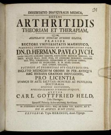 Dissertatio Inauguralis Medica, Sistens Arthritidis Theoriam Et Therapiam