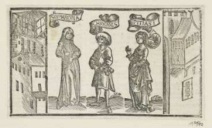 Sophrona, Chremes und Pitias, aus: "Terentius", Straßburg 1496, fol. LIII (verso)