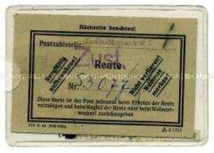 Berechtigungsausweis zum Abholen der Rente bei der Post
