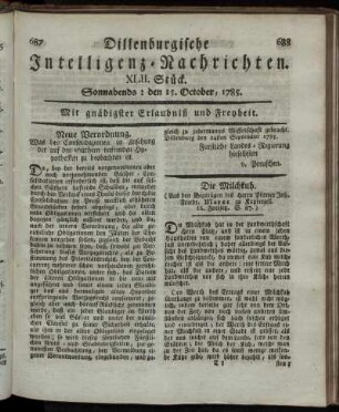 XLII. Stück. Sonnabends: den 15. October, 1785.