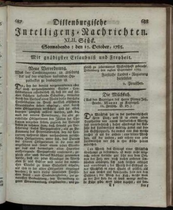 XLII. Stück. Sonnabends: den 15. October, 1785.