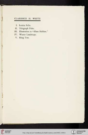 Clarence H. [Hudson] White [list of plates]