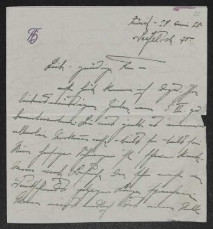 Brief von Fanny Hirsch-Faber an Margarete Hauptmann