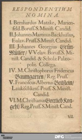 Respondentium Nomina.