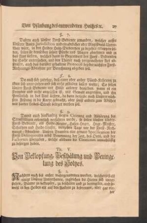 Tit. V. Von Beklopfung, Beschälung und Beringelung des Holtzes.