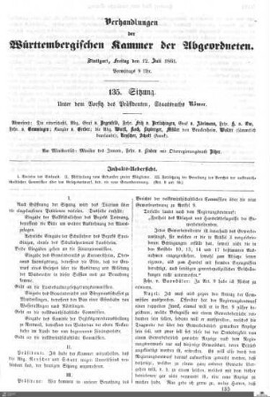 135. Sitzung, Stuttgart, 12.7.1861