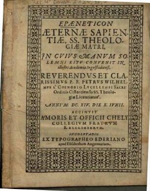 Epaeneticon Aeternae Sapientiae theologiae matri