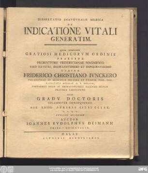 Dissertatio Inavgvralis Medica De Indicatione Vitali Generatim